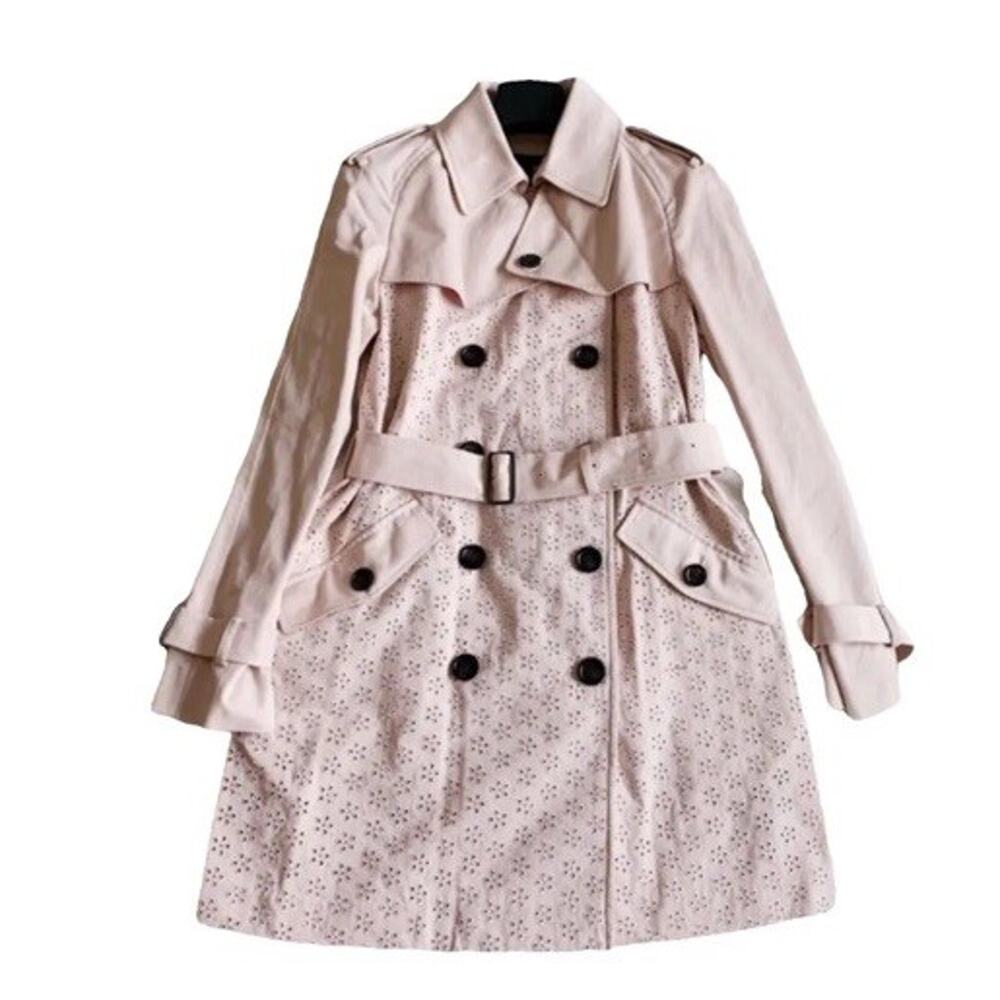 NWT Coach Womens Trench Coat Blush Pink with Broderie Anglaise Detail Size XS